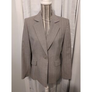 Kasper Women's Blazer Beige Blue Pinstripe Pockets Sz 8 Office Preppy‎